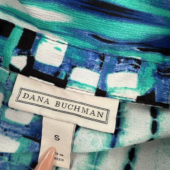DANA BUCHMAN Top Small Collared V-Neck Sleeveless Green‎ Blue Relaxed Fit - Picture 3 of 10